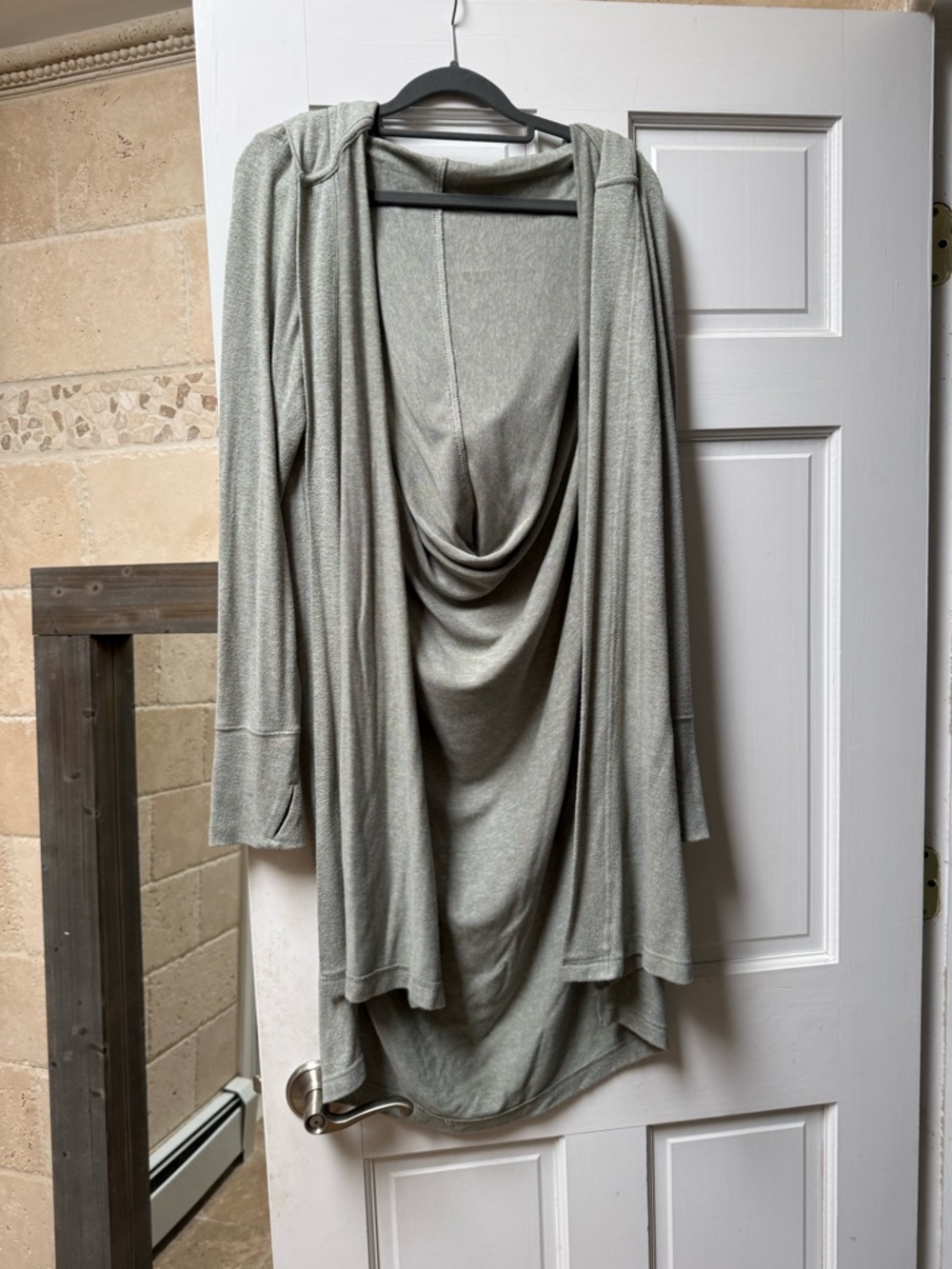 Draped Open-Front Hooded Cardigan - Soft Sage